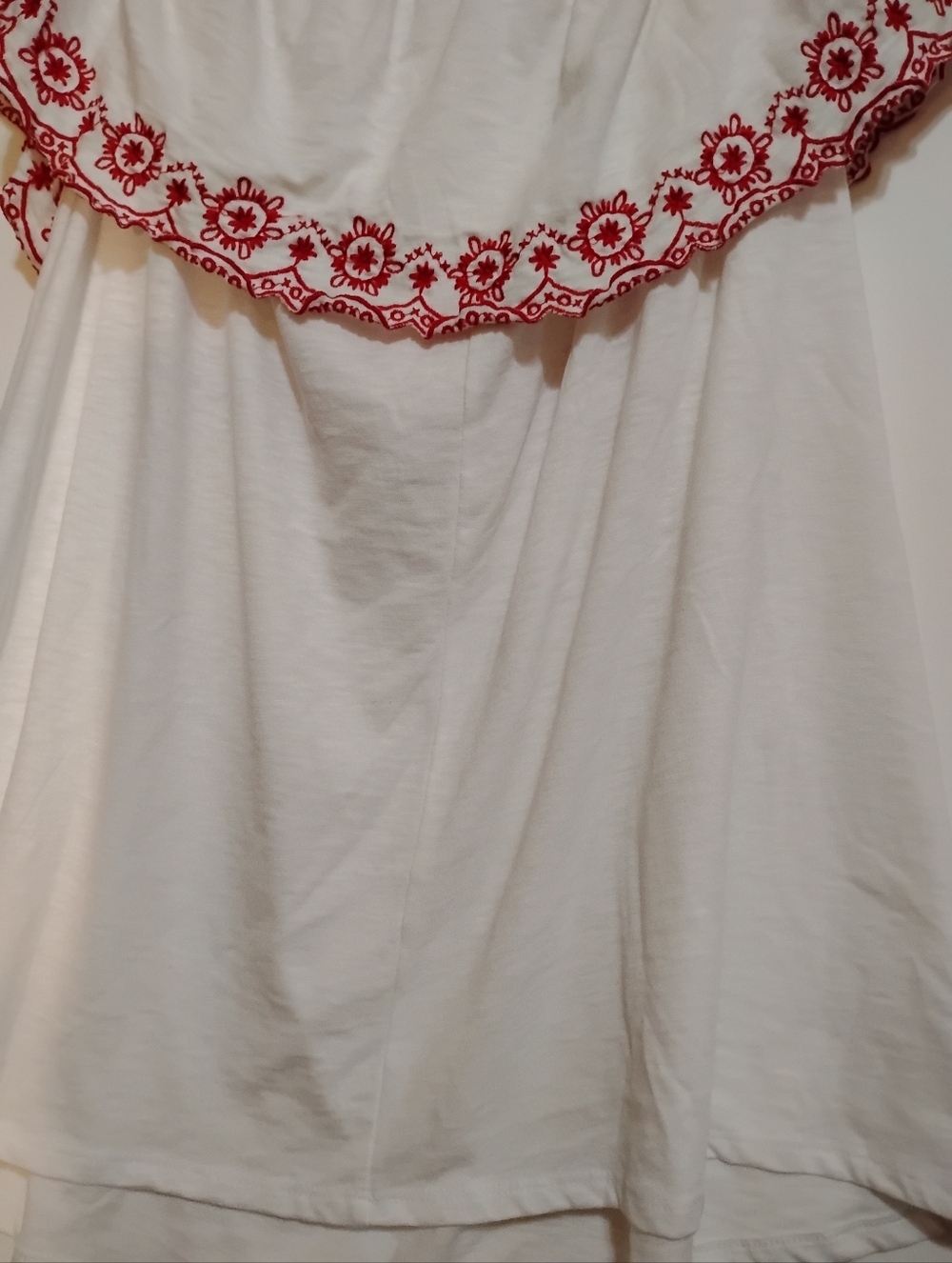 LANE BRYANT White Embroidered Off-Shoulder 60%Cotton FLARE Top Red Trim 14/16 - Picture 7 of 10